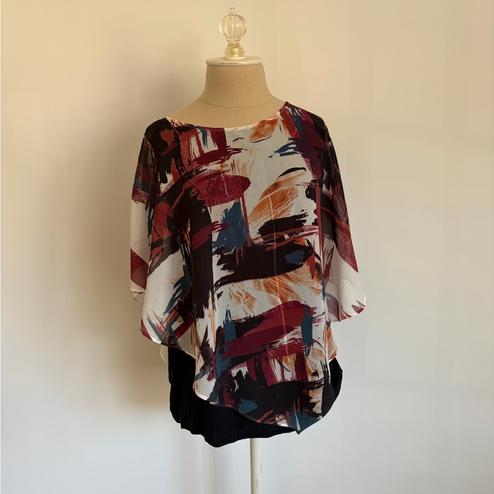 AGB Blouse Abstract Brushstroke Layered XL